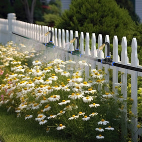 Zonon wide-coverage outdoor misting system for multi-zone cooling.