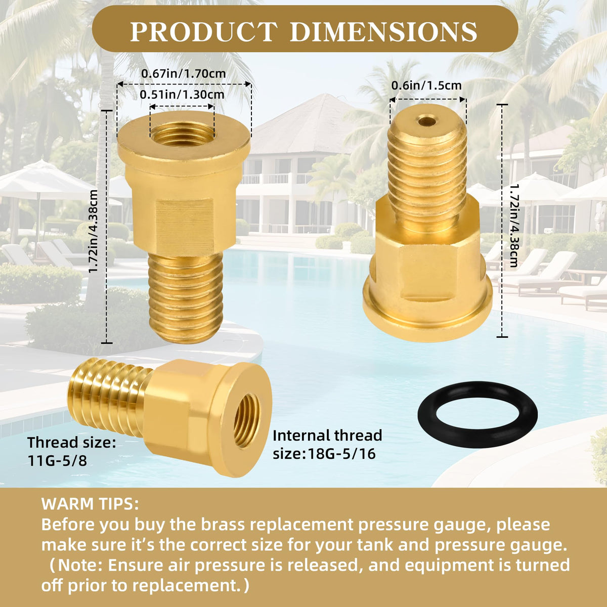 Zookpr brass gauge adapter with O-ring providing a strong seal.