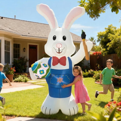 Zoomatooe 6ft Easter inflatable bunny for outdoor lawn display.