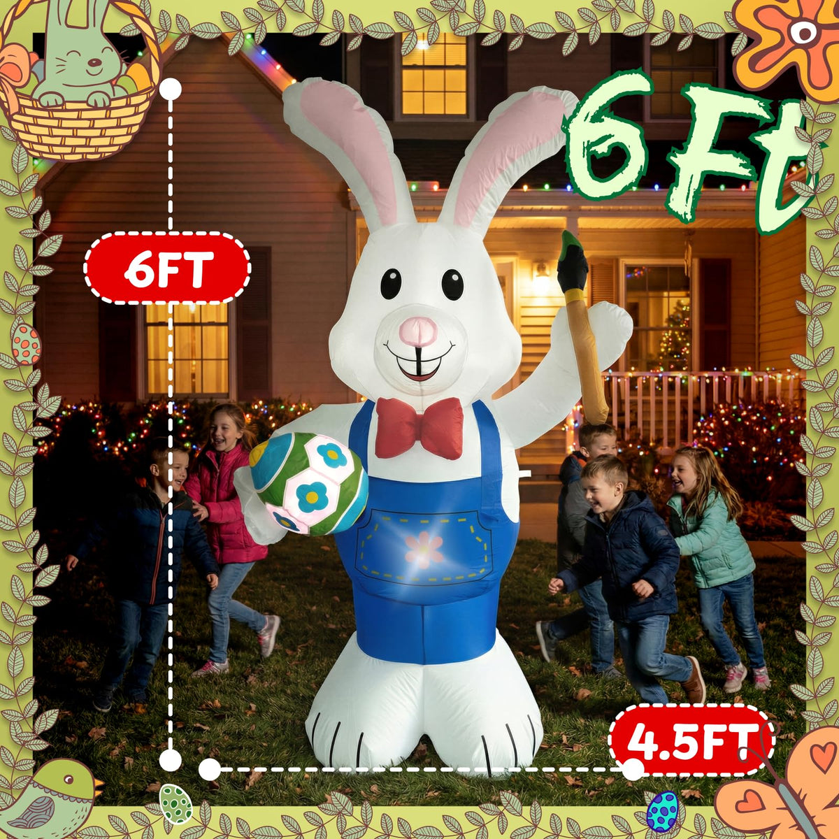 Zoomatooe bunny with paint brush and egg highlights craft vibe.