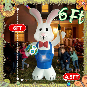 Zoomatooe bunny with paint brush and egg highlights craft vibe.
