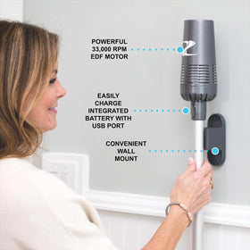 ZoomBroom Breeze cordless rechargeable power; cleaning anywhere without cords.