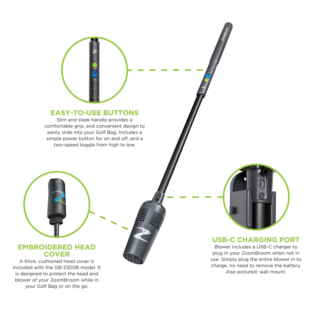 ZoomBroom Breeze lightweight ergonomic handle for comfortable extended cleaning sessions.
