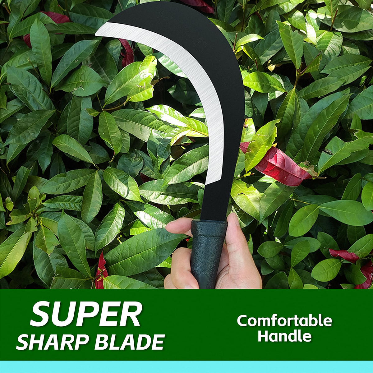 ZOOM.LZ Yard work machete slicing through small trees and thick grass.