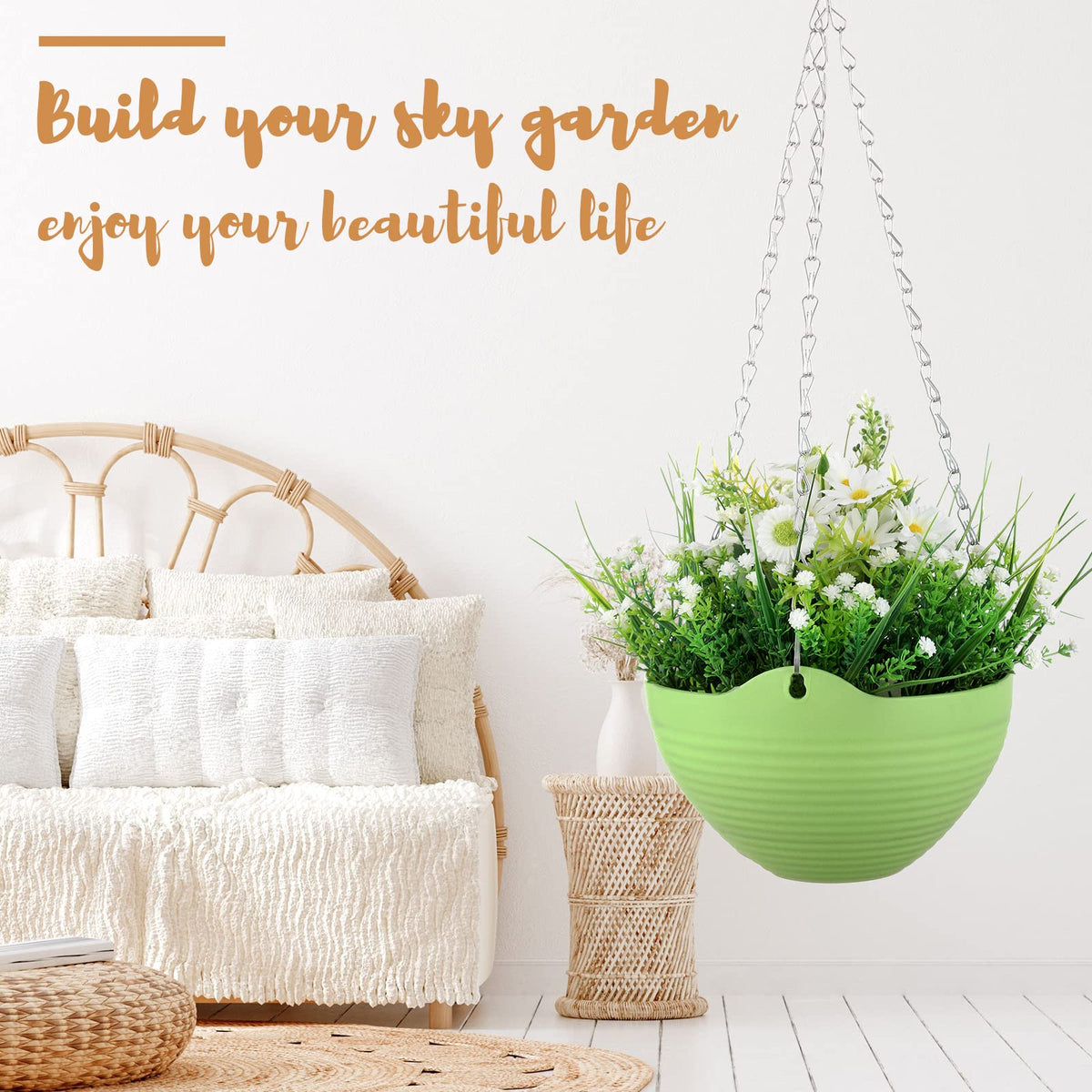 Zopeal green self-watering planter blends with foliage and reduces watering tasks