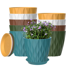 Zople 10-pack 5-inch multicolour plant pots with drainage holes for healthy root growth.