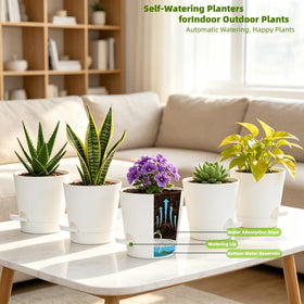 Zople 5-inch pot for flowers with reservoir hydration.