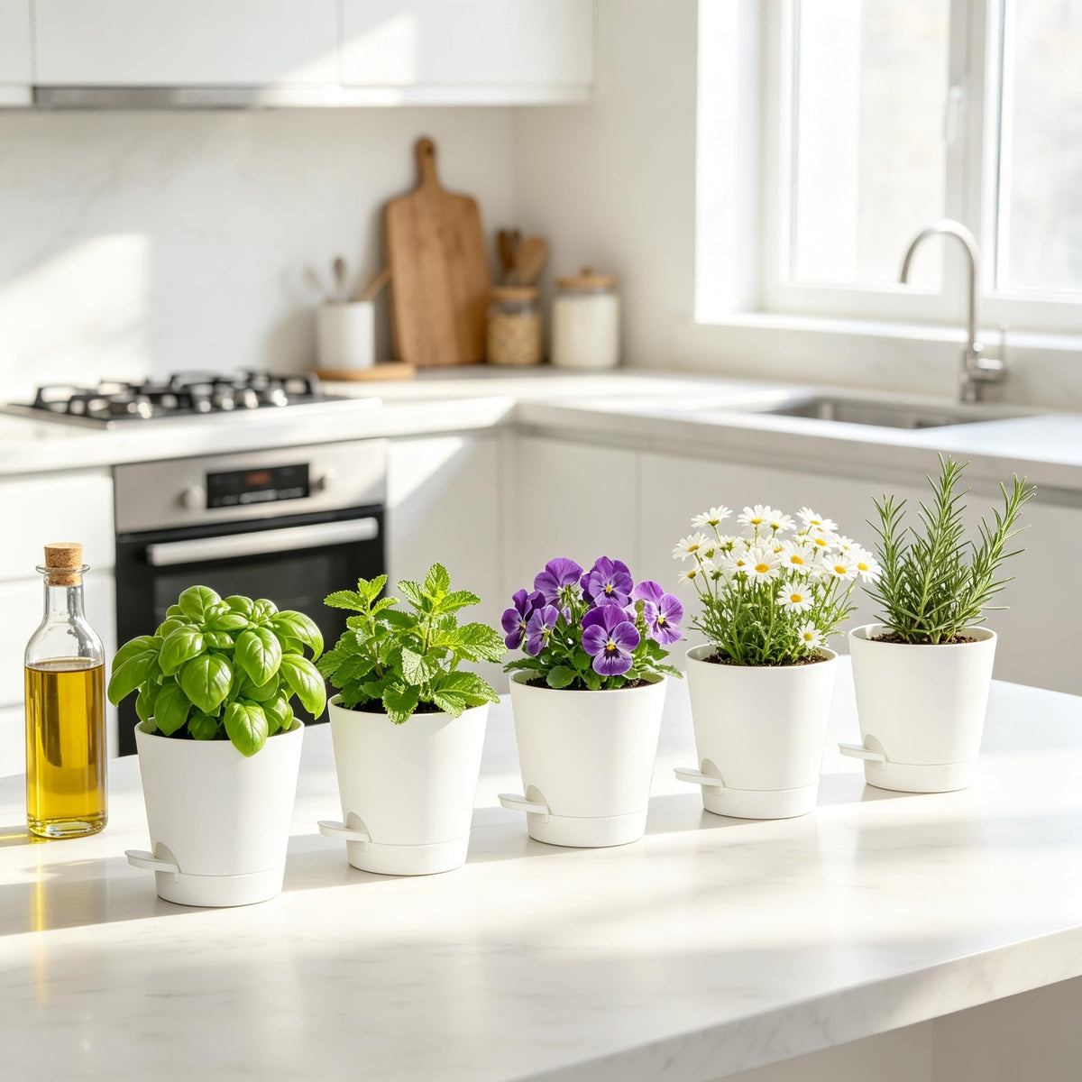 Zople 5-inch self-watering pot with a subtle, clean finish.