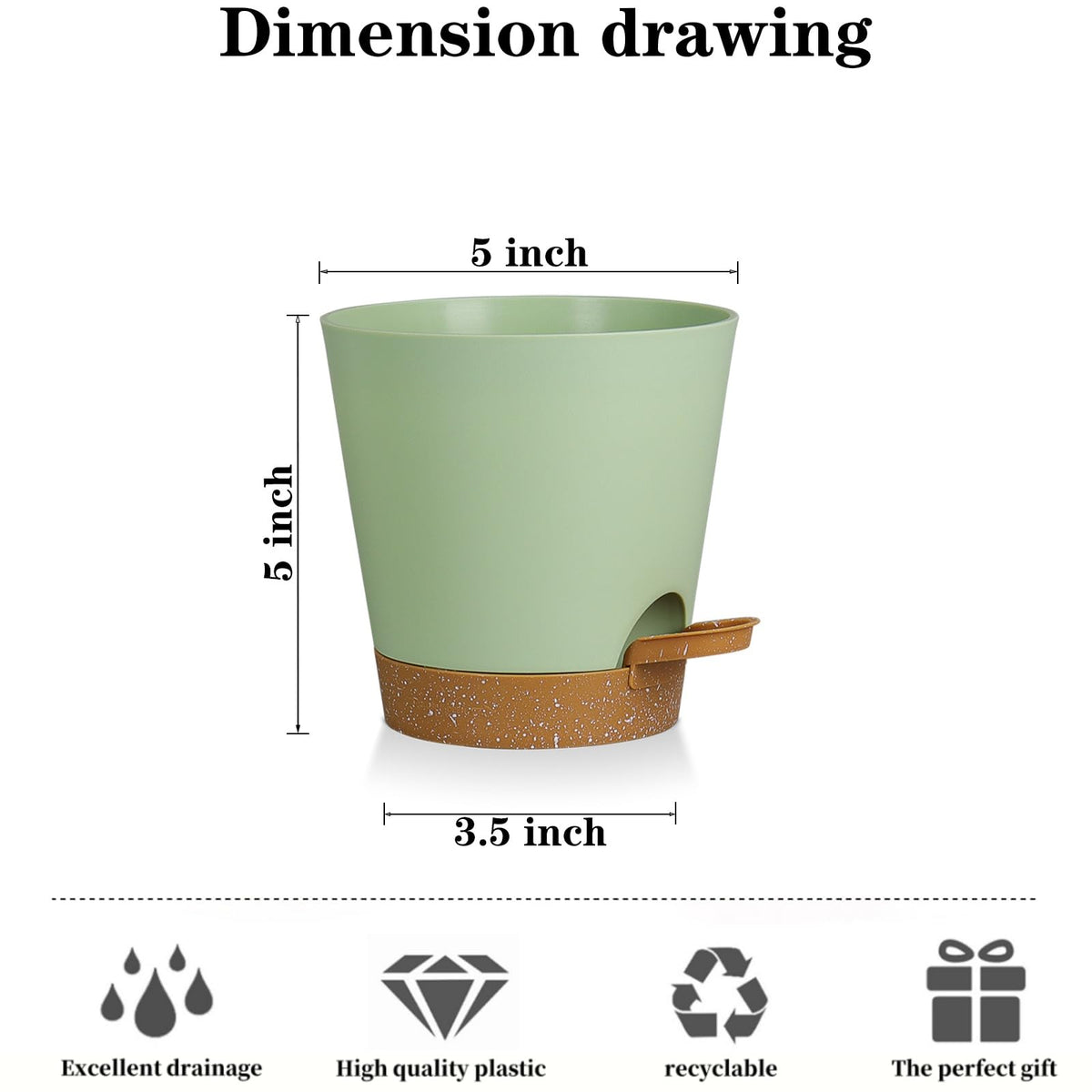 Zople 5-pack 5-inch self-watering pots, side view, lightweight and durable