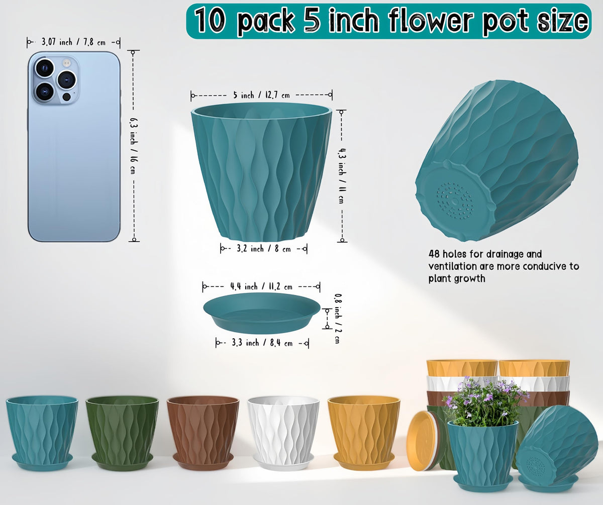 Zople pots with matching saucers protecting surfaces from water.
