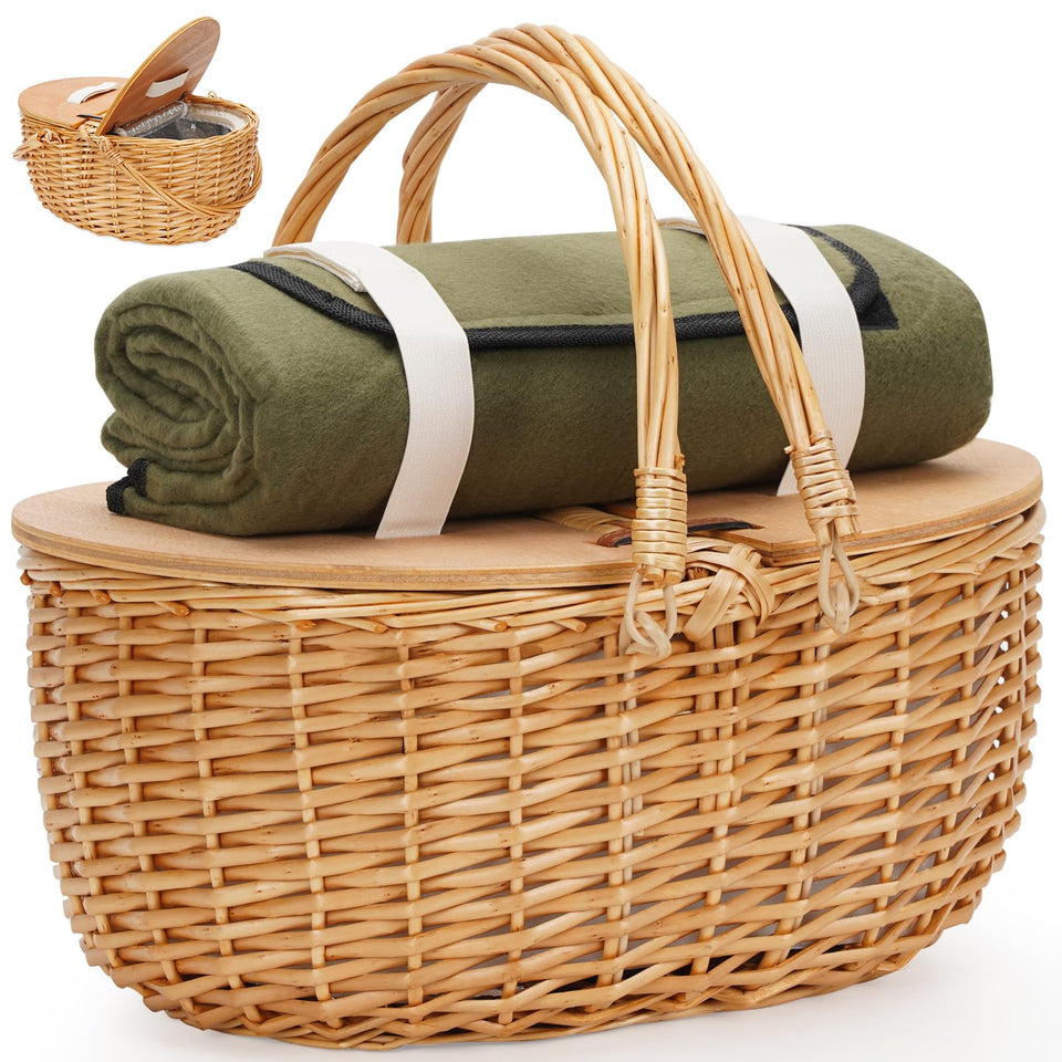 ZORMY 15-inch cooler picnic basket with insulated lid for organized outdoor meals.