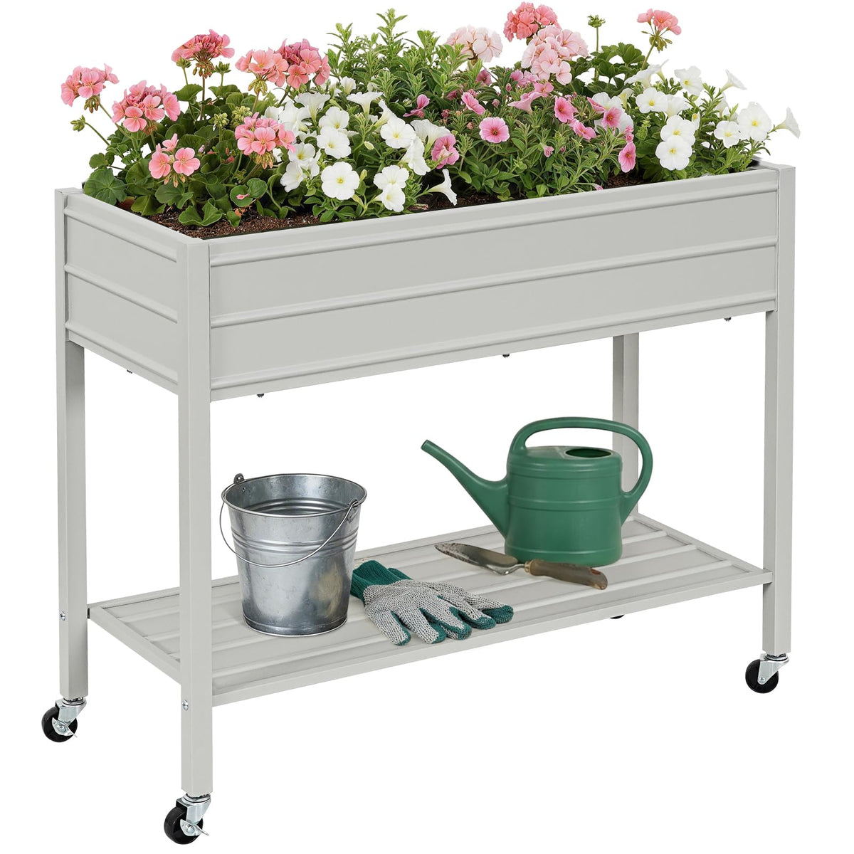 ZORMY 32-inch tall galvanized raised bed with legs and wheels for easy mobility.