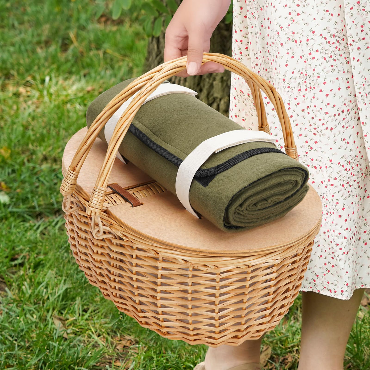 ZORMY cherry print on natural linen adds rustic outdoor style.