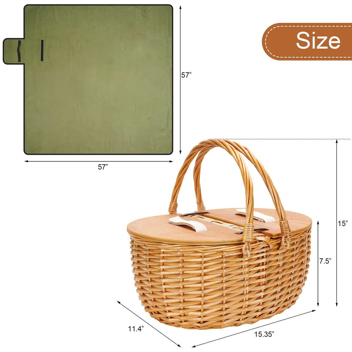 ZORMY handwoven willow basket with dual-entry lid serving as a stable outdoor surface.