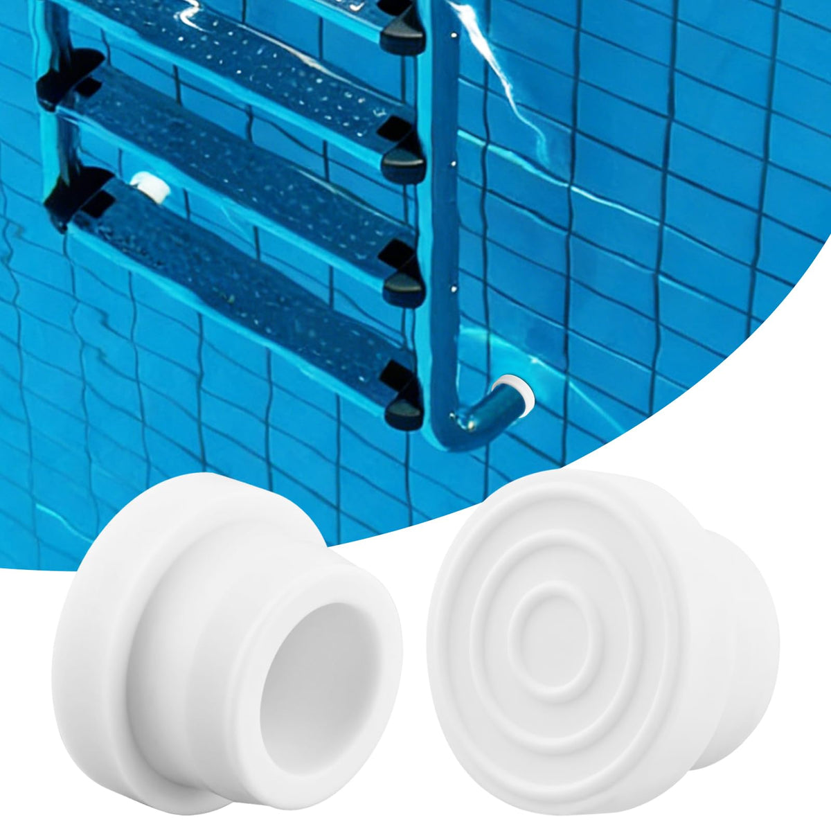 Zornaveli pool-ladder plug caps prevent debris buildup.