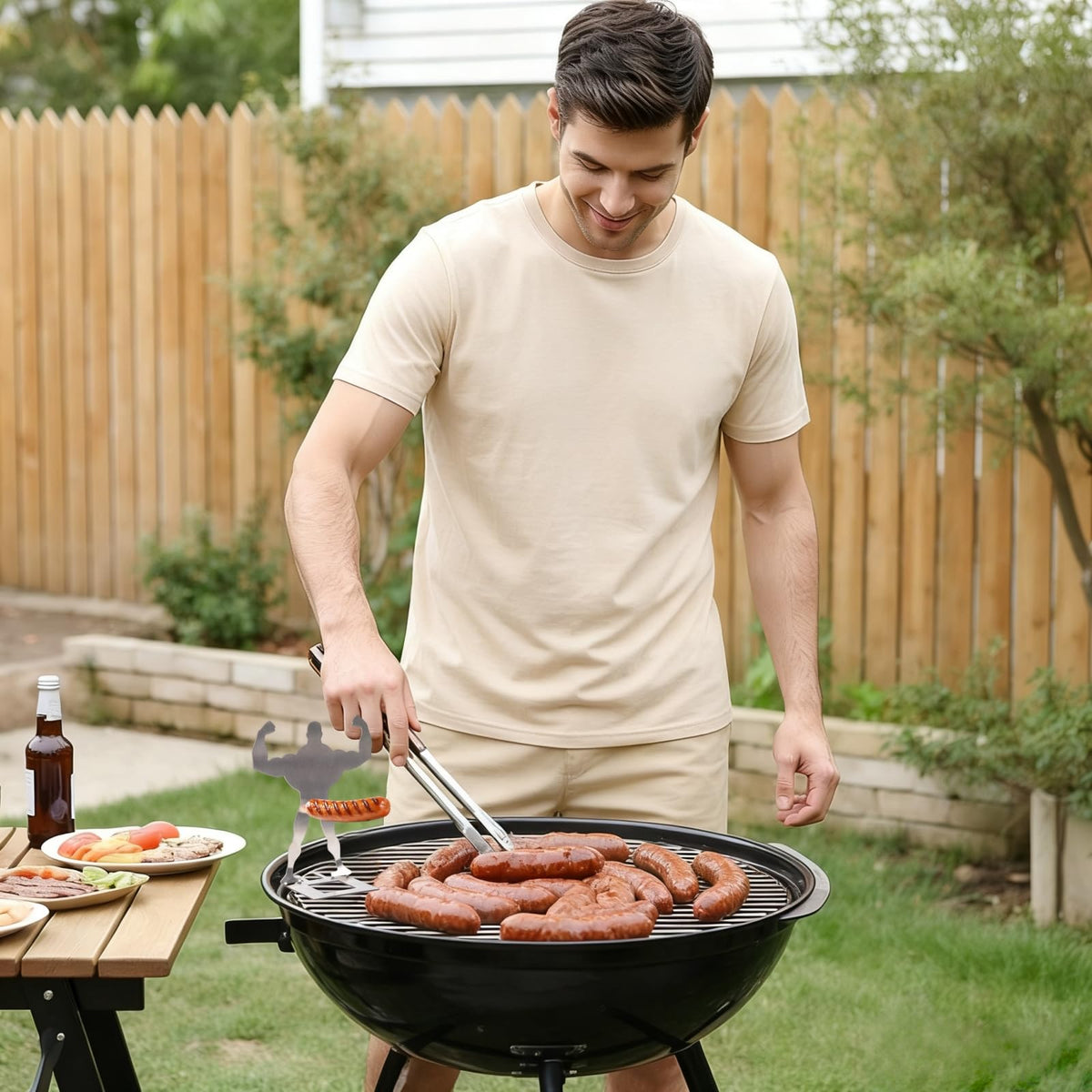 Zorythm muscle-man hotdog holder side view highlighting balanced grip and stability.