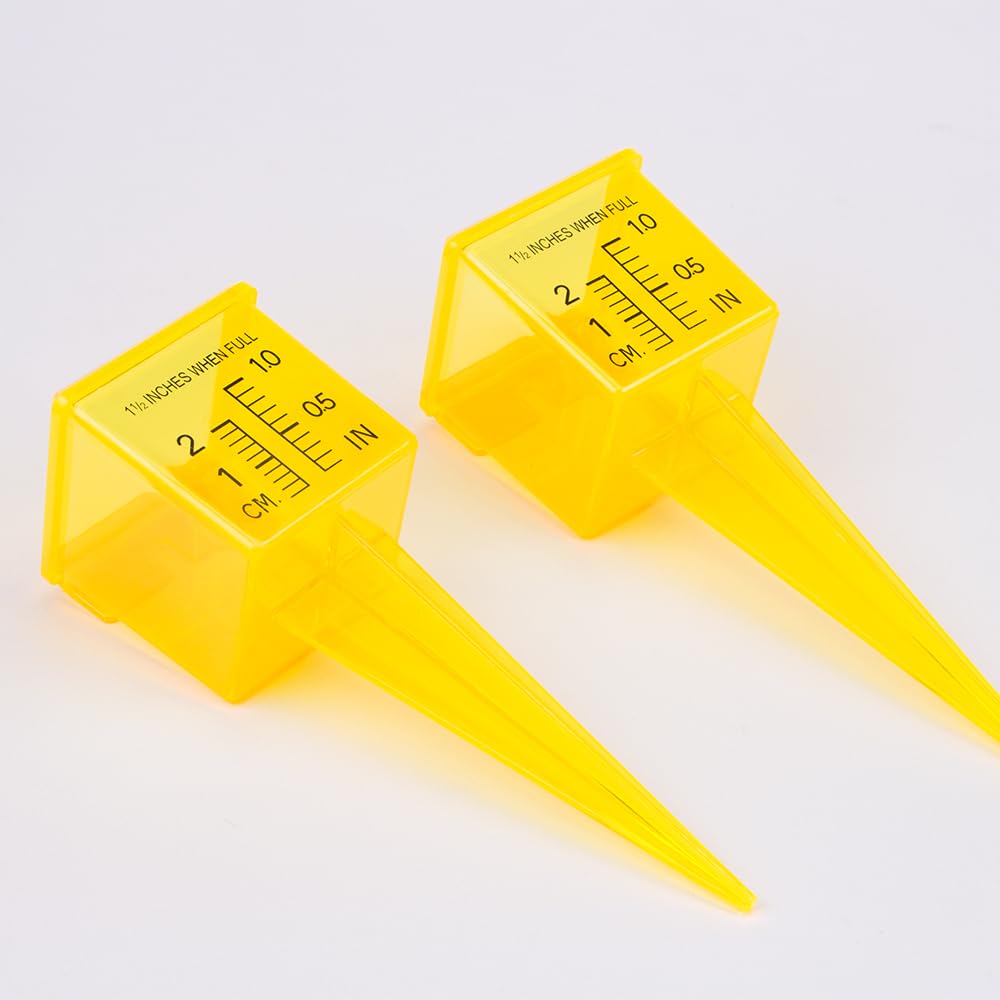 Weather-resistant plastic ZORZA rain gauge for outdoor use.