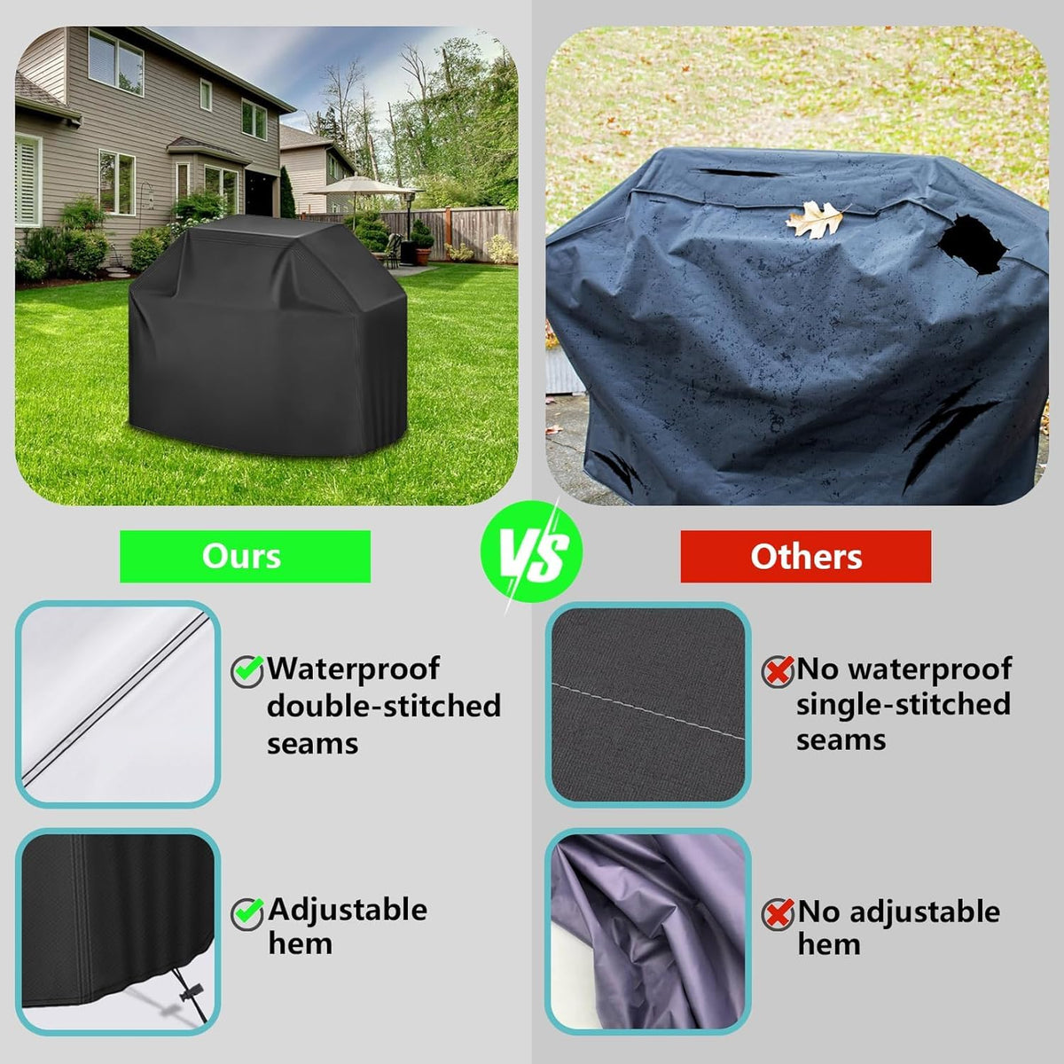 ZOTUEN 72in grill cover undergoing rain test to show waterproof protection