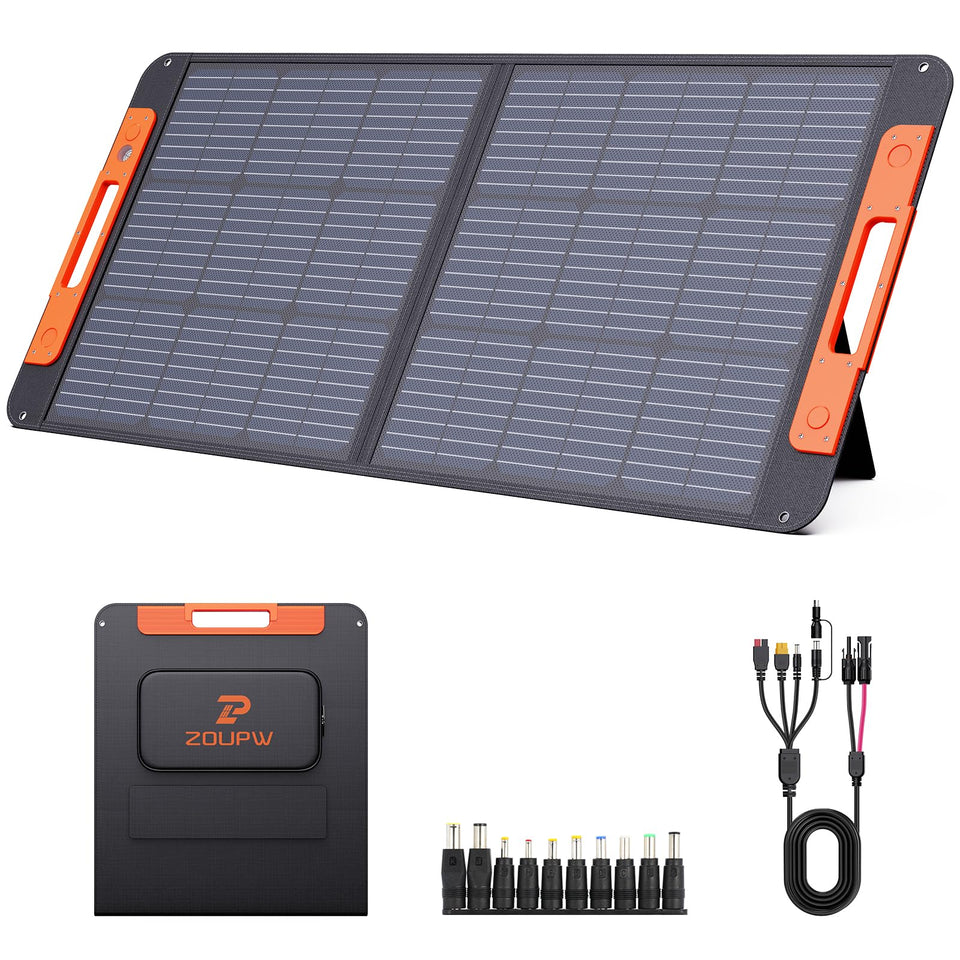 ZOUPW 100W foldable panel with angle guide for efficient sun tracking during camping