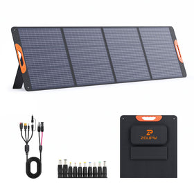 ZOUPW 220W foldable solar panel ready for travel and camping use.