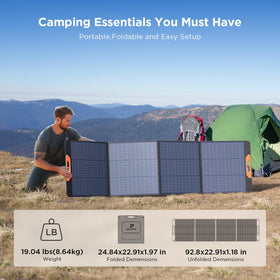 ZOUPW 220W panel tilted at 45 degrees for better sun exposure.