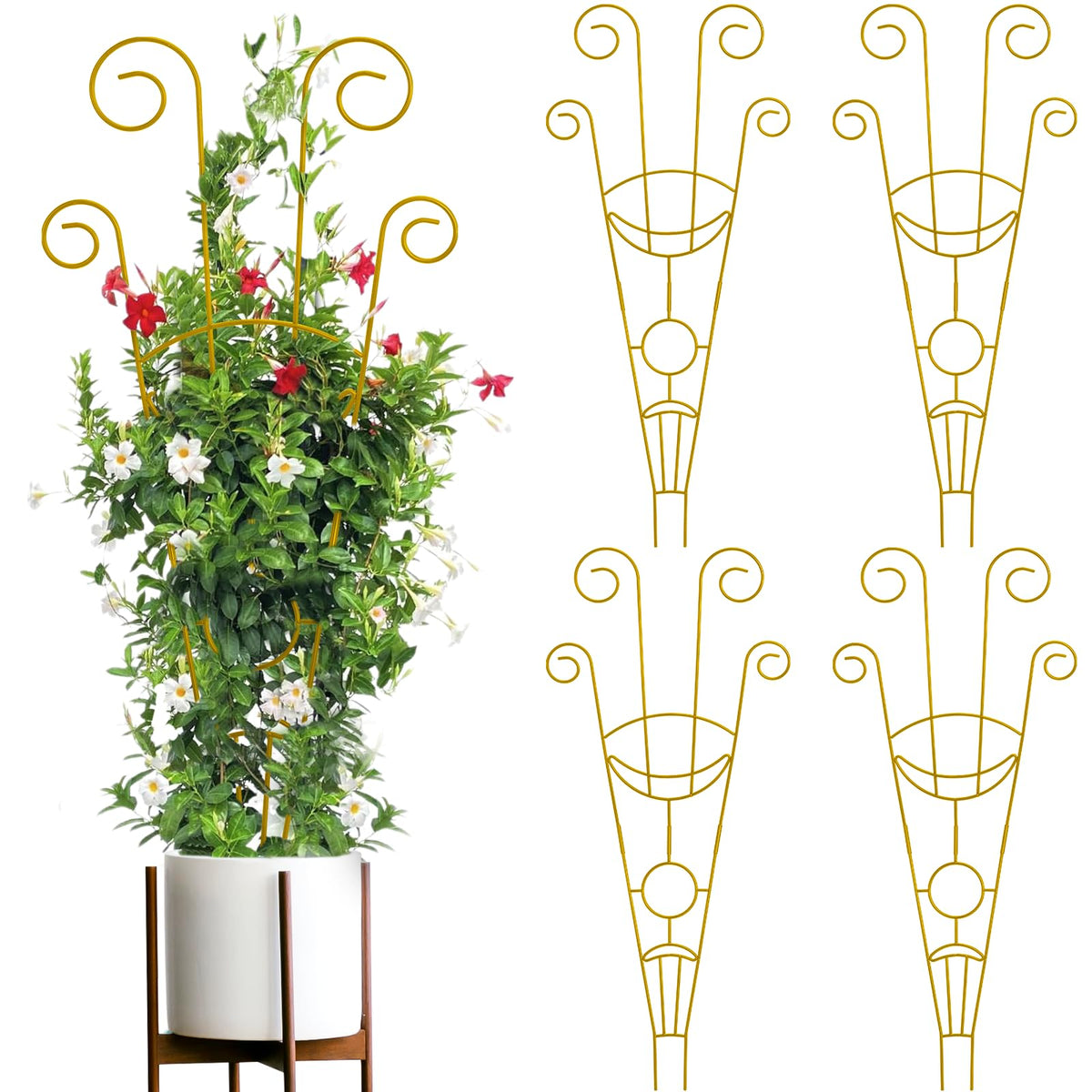 ZOUTOG trellis close-up showing rustproof metal and sturdy construction for outdoor pots.