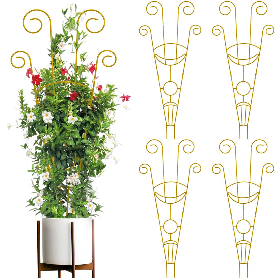 ZOUTOG trellis close-up showing rustproof metal and sturdy construction for outdoor pots.