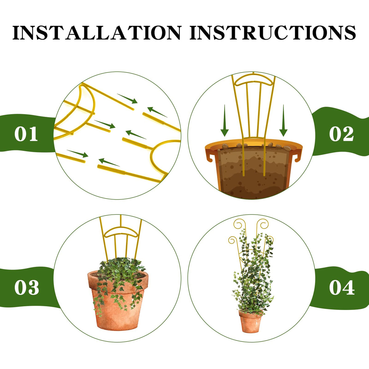 ZOUTOG trellis quick-install illustration demonstrating tool-free setup in seconds.