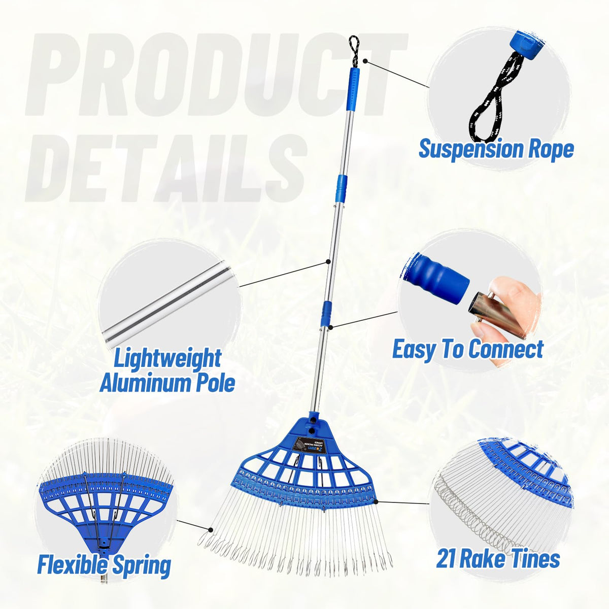 Zozen Acorn Gatherer spring head adapts to uneven ground for thorough piling.