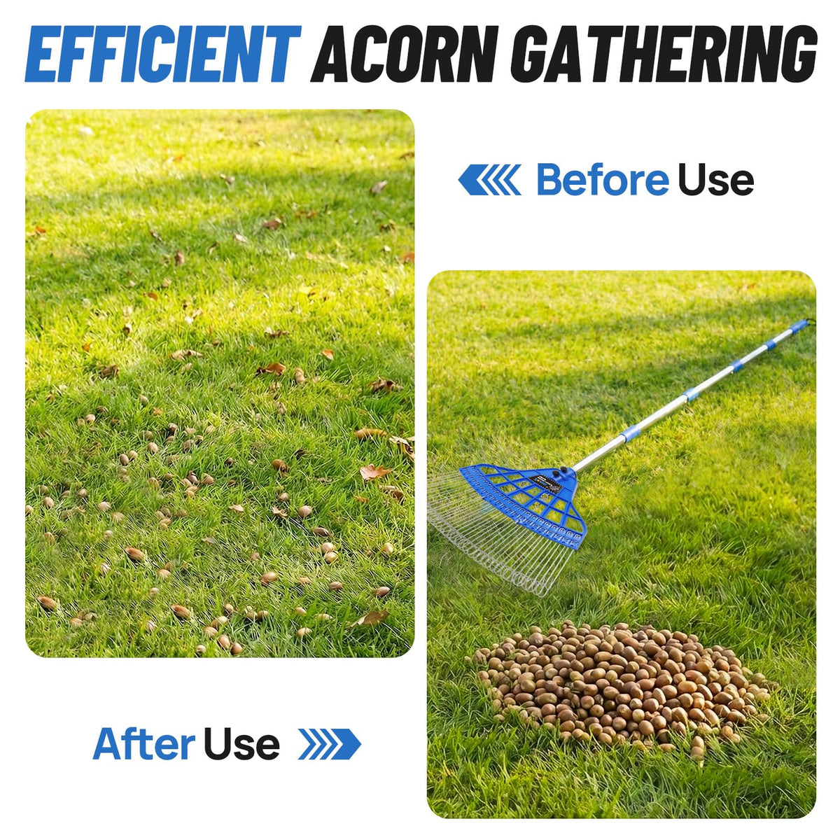Zozen Acorn Gatherer uses stainless steel tines for durable, long-lasting performance.