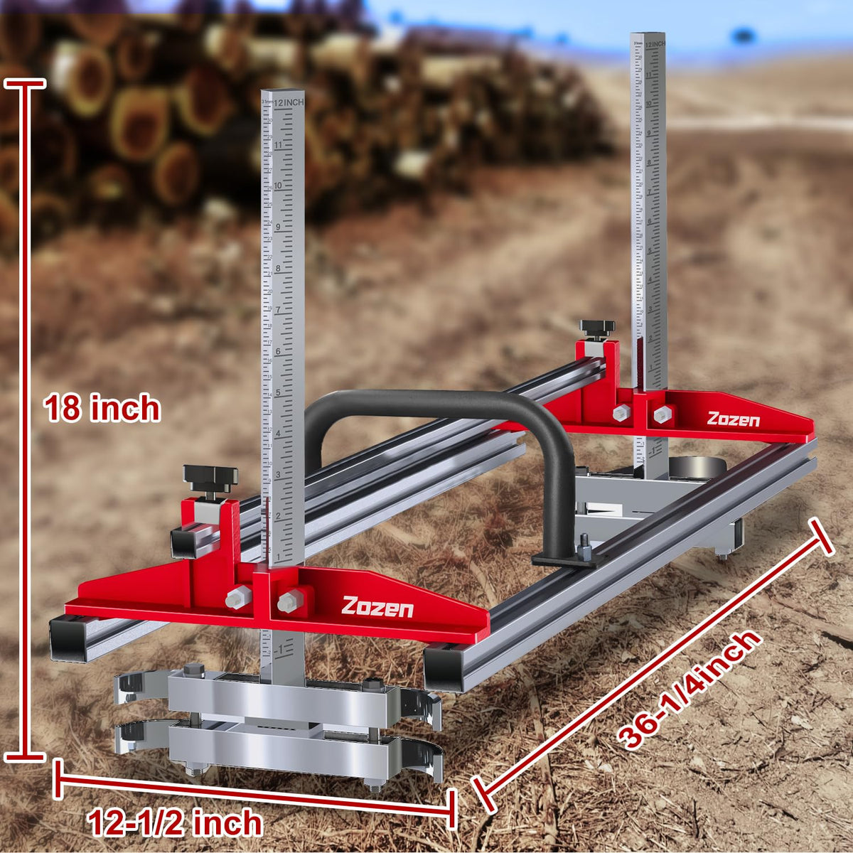 Zozen Chainsaw Mill In-Use Scale shows precise measurements for planking