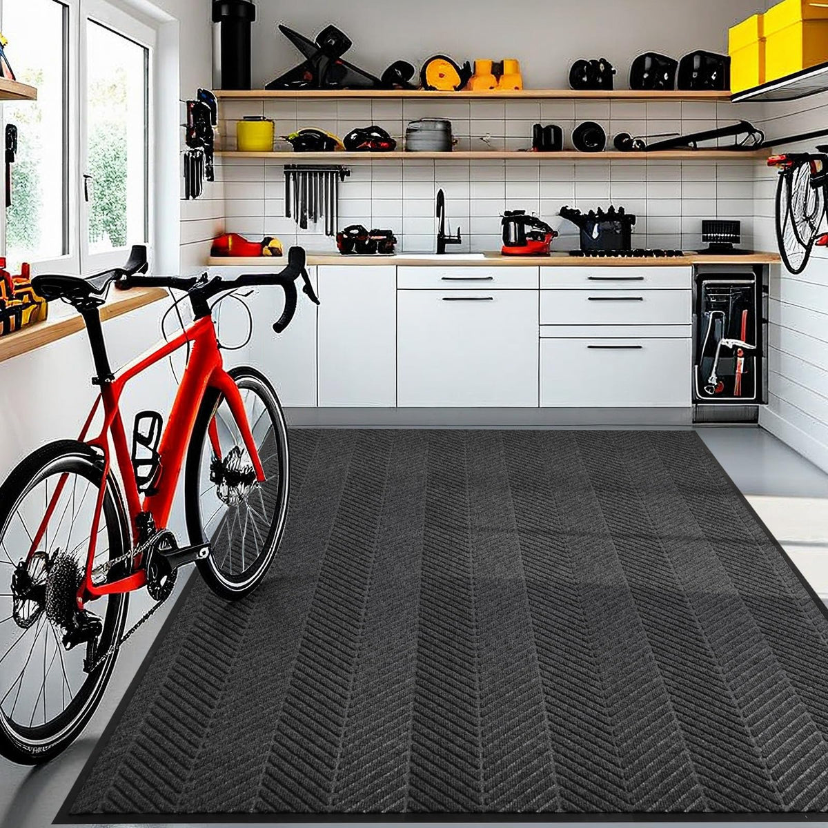 ZPAI 5x7 front door mat in charcoal grey traps dirt from footwear.