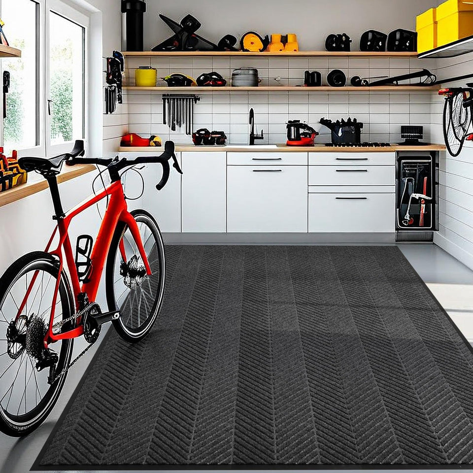 ZPAI 5x7 front door mat in charcoal grey traps dirt from footwear.