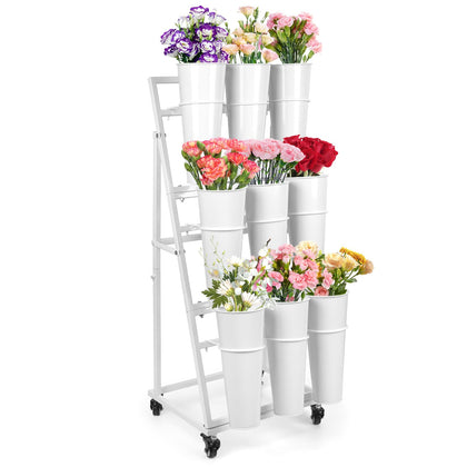 ZpigToor flower display stand with nine buckets showing bouquets and optimal light