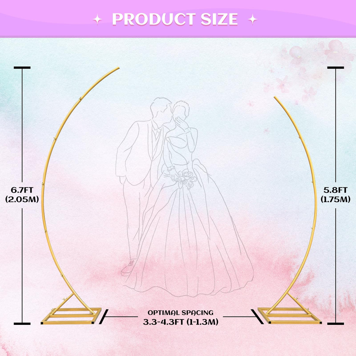 ZpigToor gold curved half-moon arches pair creates elegant wedding backdrop