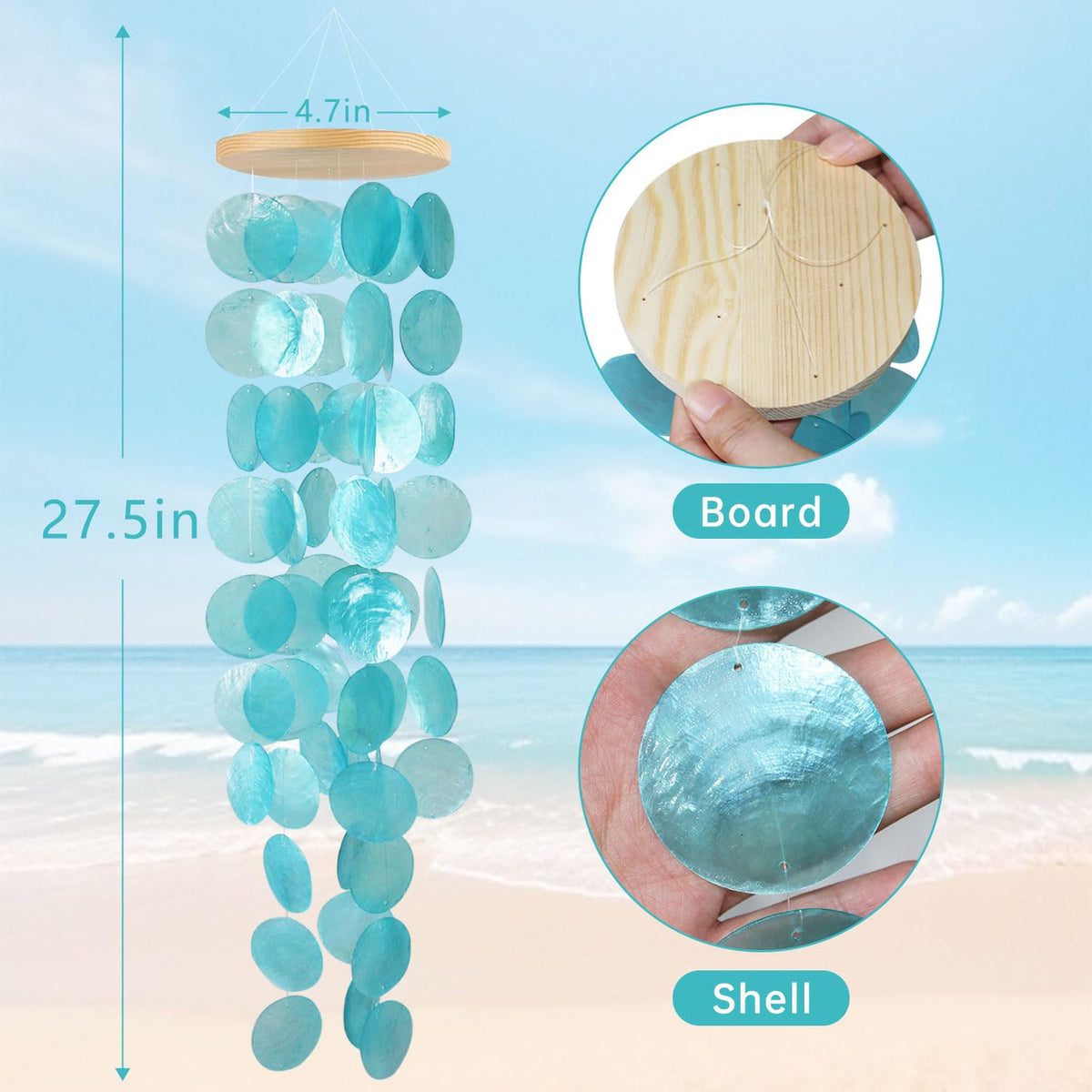 ZQDQIUQIU Capiz Shell Wind Chimes hanging in outdoor garden, offering soothing natural tones.