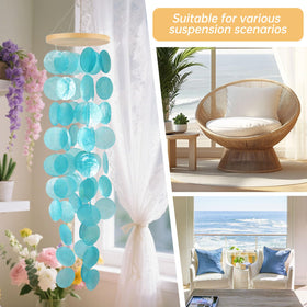 ZQDQIUQIU Capiz Shell Wind Chimes wooden board top detail, showcasing craftsmanship.