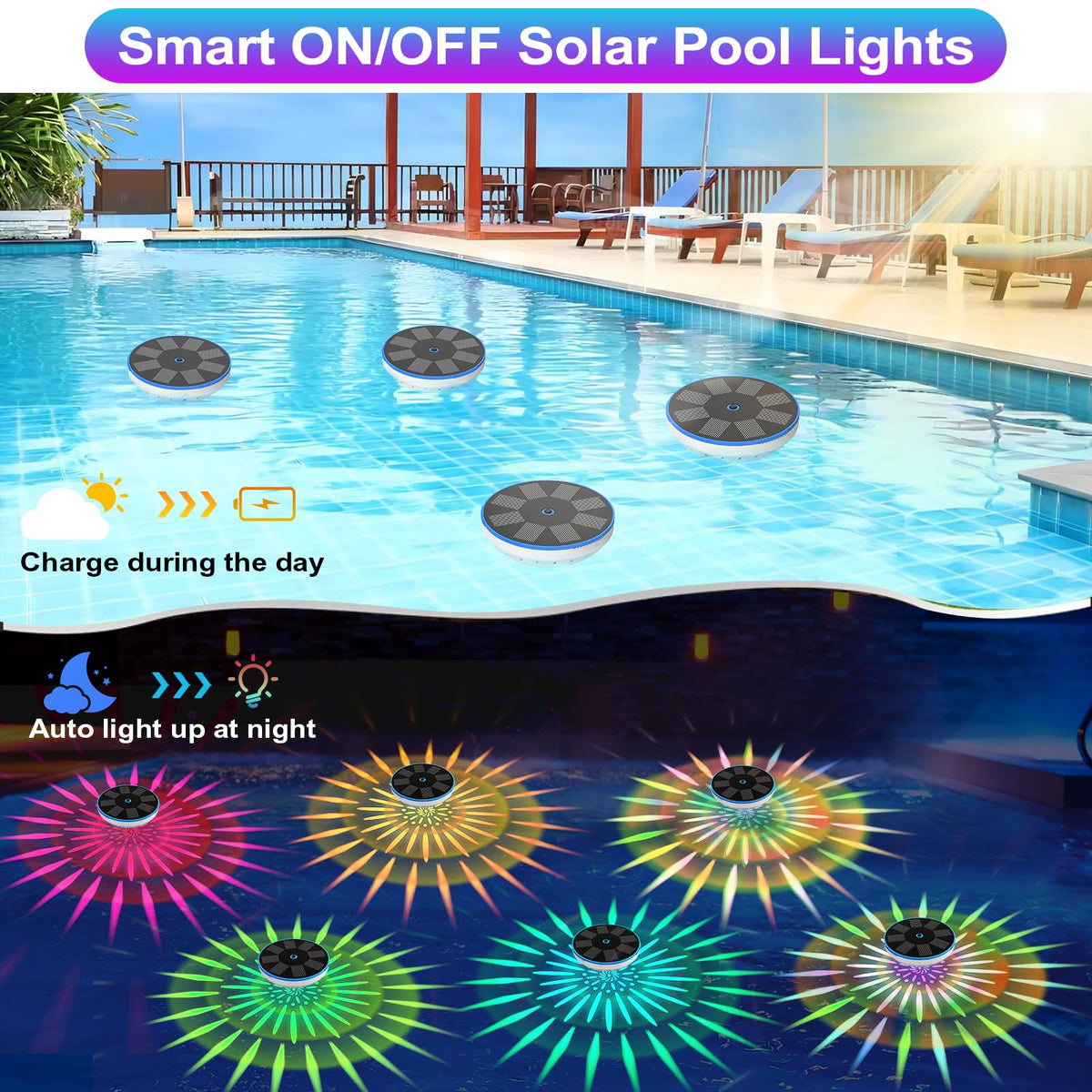 ZRYBOMY RGB floating pool light with six color modes for festive pool parties.
