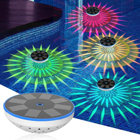 ZRYBOMY RGB floating pool light charging in sunlight for all-night ambience.