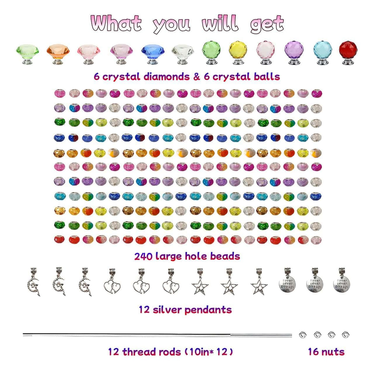 ZSlactp 240 colorful large hole beads add vibrant garden color.