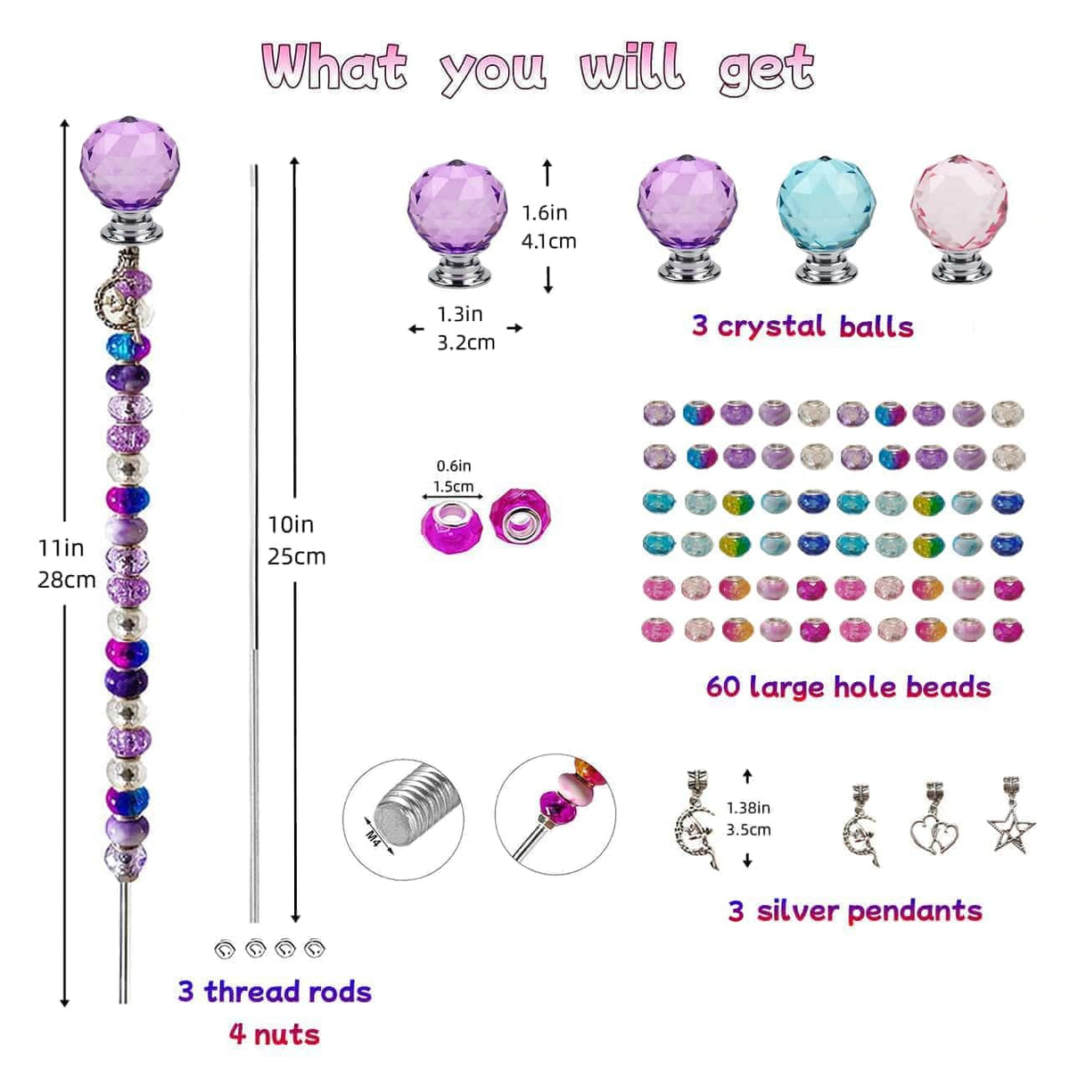 ZSlactp crystal balls and beads ready for fairy wand crafting.