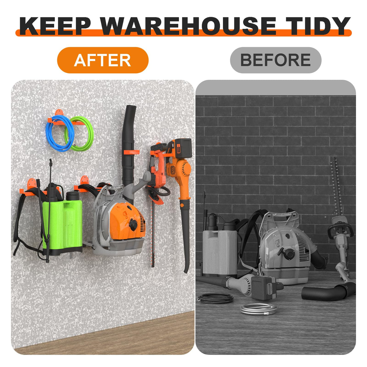 ZSLTLDU heavy-duty steel rack supports rugged garden gear securely.
