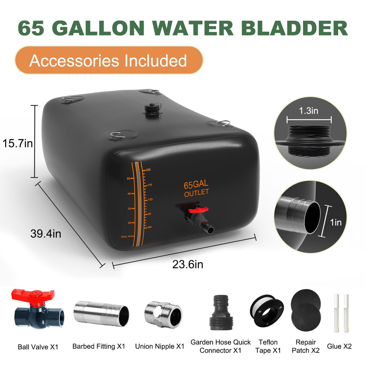 ZSLTLDU 1000D PVC water bladder construction highlights durability and UV resistance.