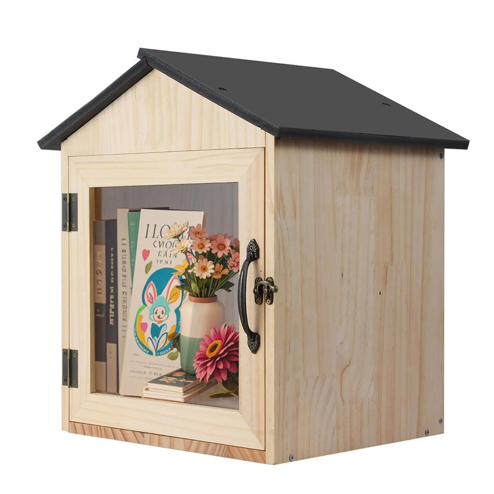 ZSMUSMT Little Library Box exterior with wood finish, ideal for neighborhood sharing.