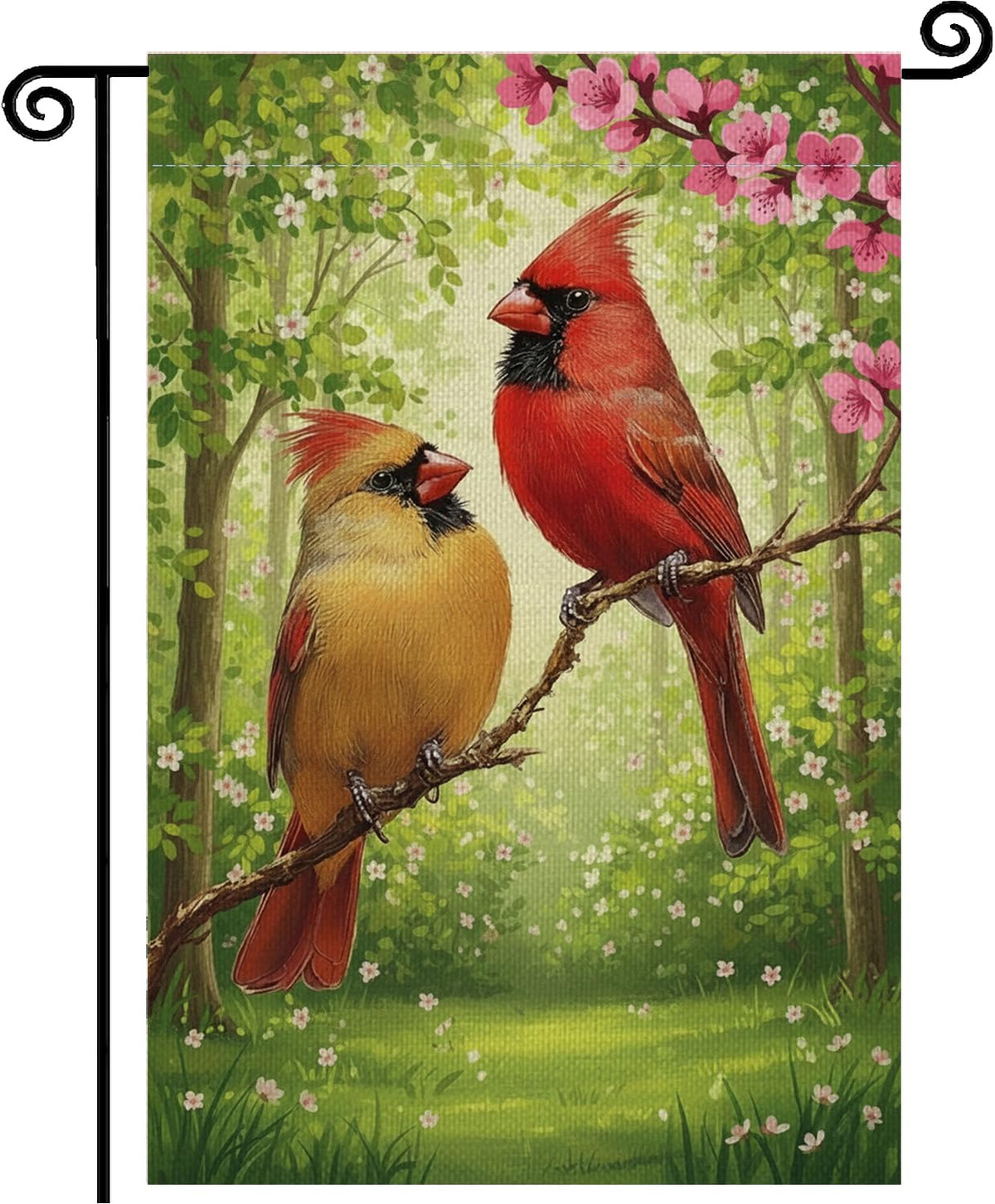 ZSYOUIDEAS cardinals bird garden flag front view, double-sided visibility.