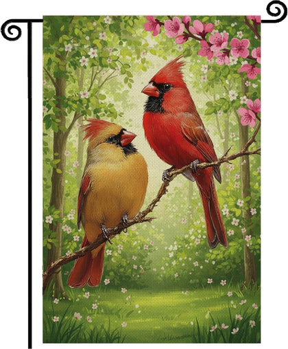 ZSYOUIDEAS cardinals bird garden flag front view, double-sided visibility.