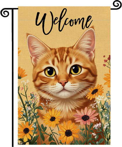 ZSYOUIDEAS welcome spring cat garden flag with orange tabby and sunflowers boosts curb appeal