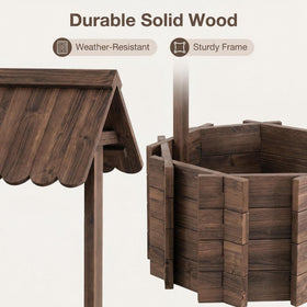 ZSYWODFO weather-durable wood used in wishing well planter for year-round outdoor use.