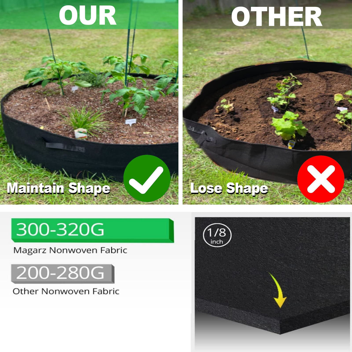 ZtohPyo 36-inch diameter grow bag showcases wide rooting space.