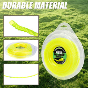 Bright yellow trimmer line enhances visibility during yard work.